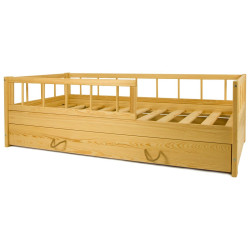 Letto in legno con sponde e cassetto con funzione letto